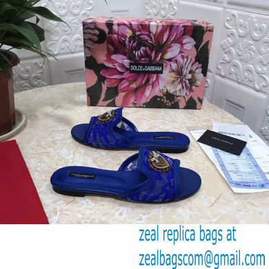 Dolce  &  Gabbana Lace Sliders Blue with Devotion Heart 2021